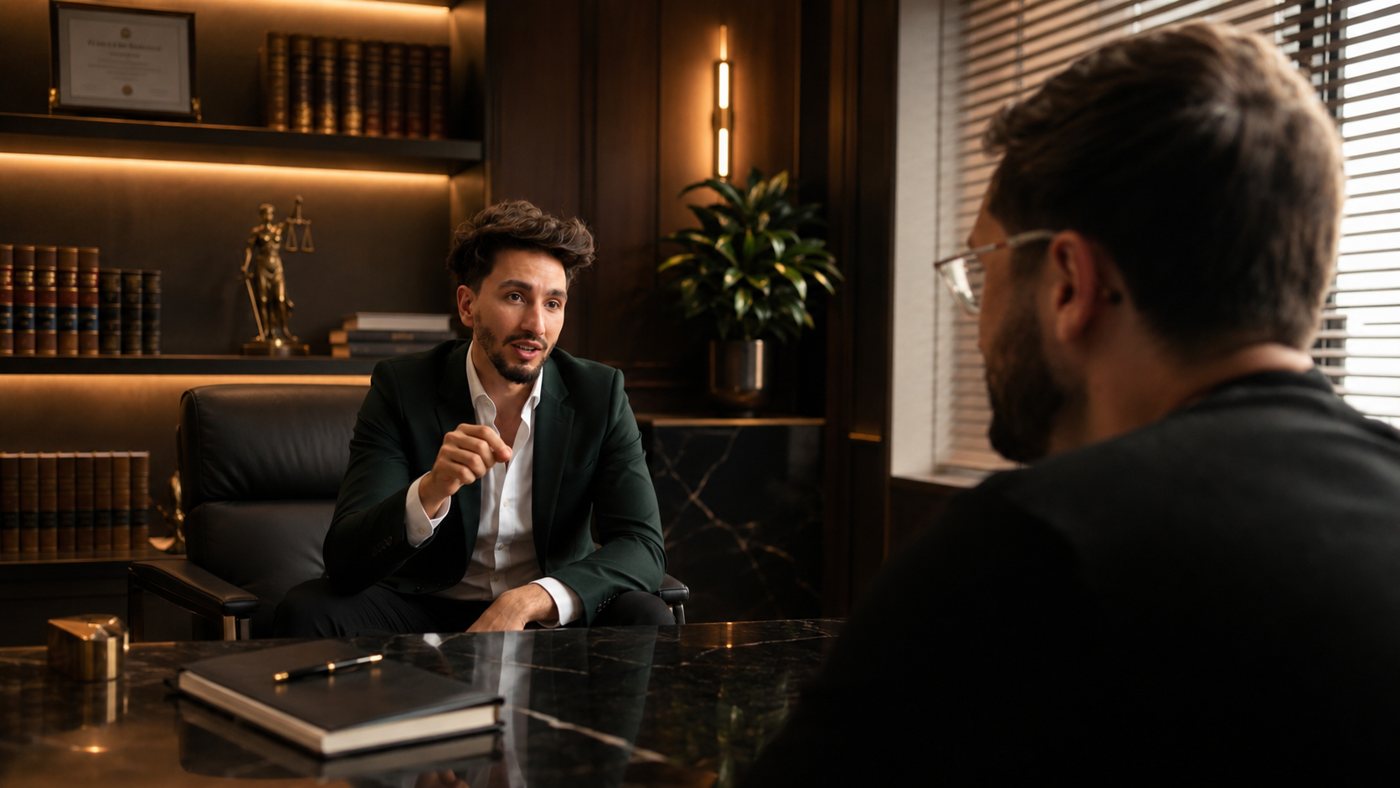 Me Abdelkrim Kebache en consultation avec un client au cabinet